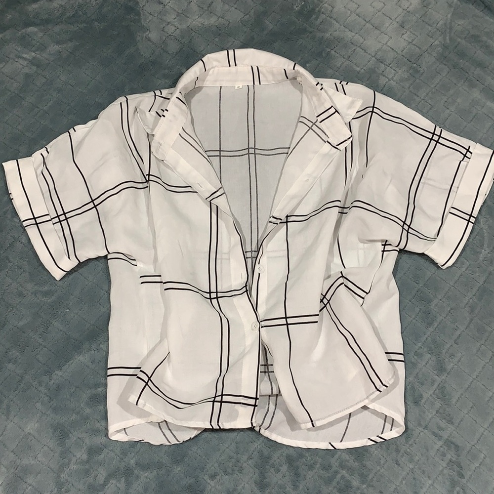 White & Black Plaid Button Down